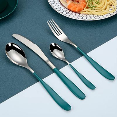 16 Piece Silverware Set for 4 Durable 18/10 Stainless Steel Green Flatware Set for Hotel Restaurant Home Kitchen Dishwasher Safe