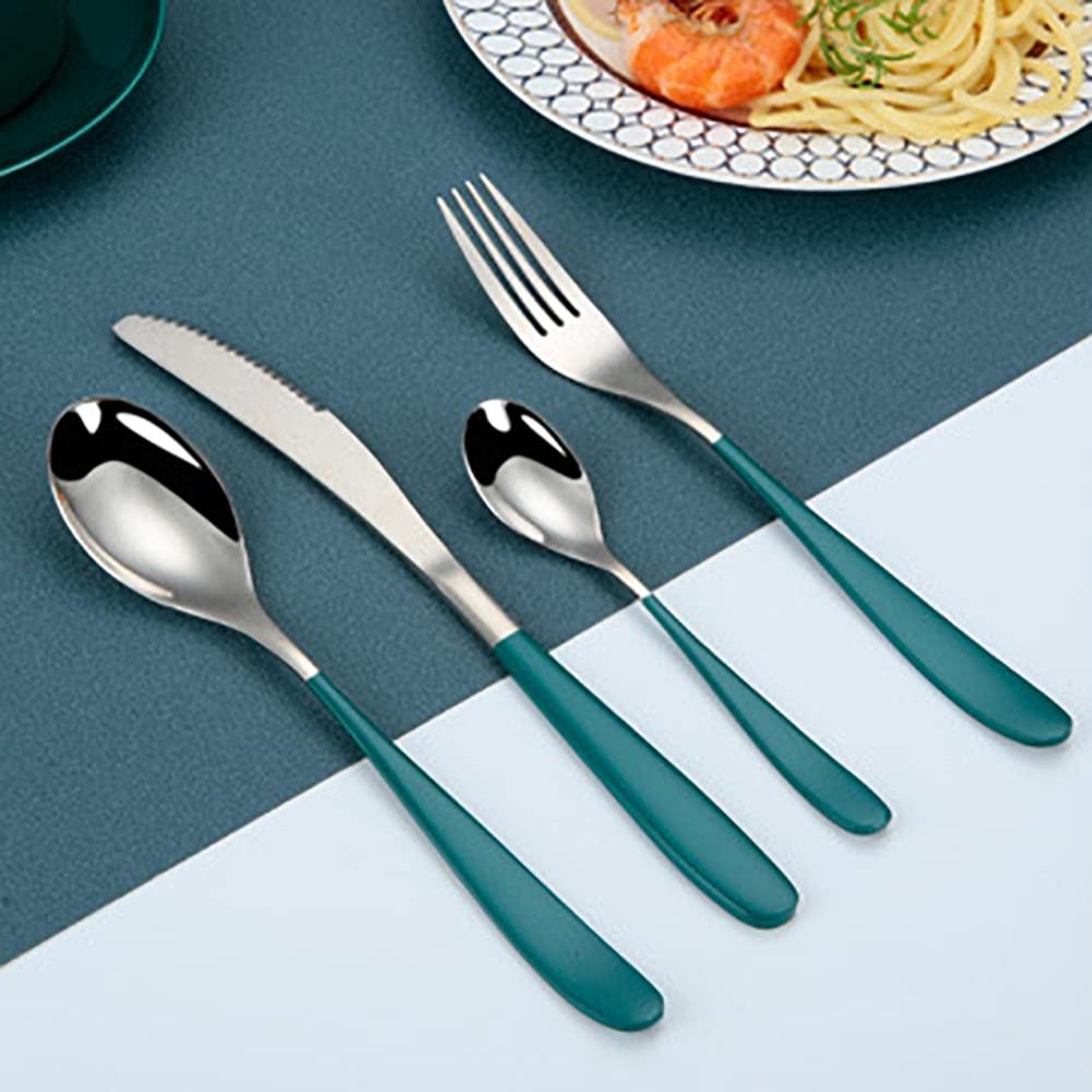 16 Piece Silverware Set for 4 Durable 18/10 Stainless Steel Green Flatware Set for Hotel Restaurant Home Kitchen Dishwasher Safe