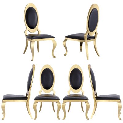 ACEDCOR Black Leather Dining Chairs, Classic King Louis Upholstered Chairs, Luxurious Polished Gold Oval Back and Legs, Mid-Centure Modern (Set of 6)