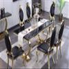 ACEDCOR Black Leather Dining Chairs, Classic King Louis Upholstered Chairs, Luxurious Polished Gold Oval Back and Legs, Mid-Centure Modern (Set of 6) view 4