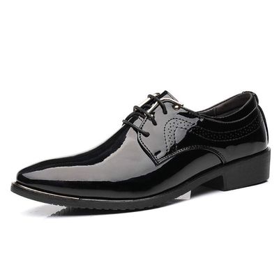 HOOENG Oxford Dress Shoes for Men Lace Up Snip Toe Patent Leather Derby Shoes Vegan Leather Slip Resistant Rubber Sole Non Slip Anti-Slip Party (Color : Black, Size : 7.5)