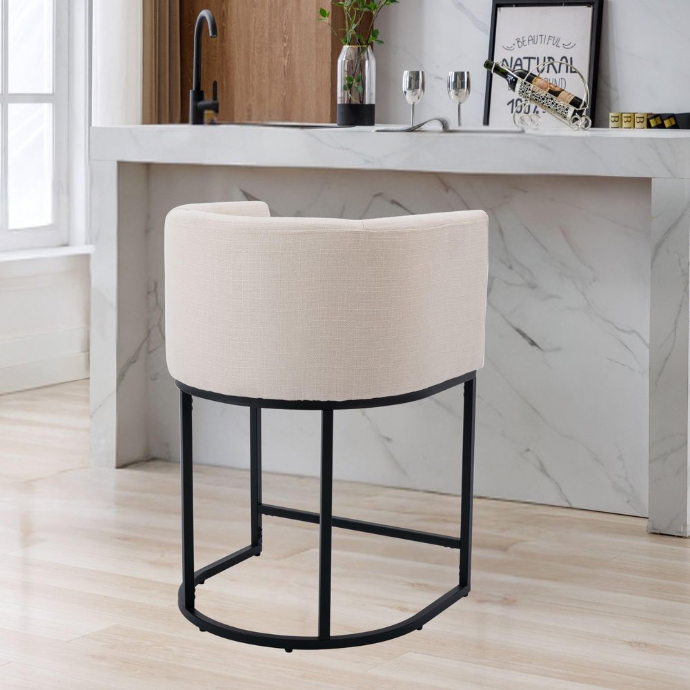 Wahson 26" Modern Barrel Counter Height Bar Stools with Beige Velvet Arm Set & Open Back, Three-Leg Design for Kitchen Island/Bar (Assembly Required)