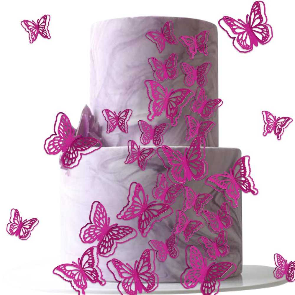 40 PCS Laser Cut Butterfly Cupcake Toppers - 3D Butterfly Cake Decorations for Fairy Theme Baby Shower Wedding Kids Birthday Party Wall Sticker Decorations Supplies - Purple