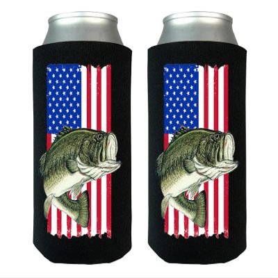 Rogue River Tactical USA Flag Bass Fishing Collapsible Can Bottle Beverage Cooler Sleeves 2 Pack United States of America Fishing