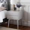 Aesthetic Gray Mid Century Modern Nightstand, 24'' H X 18'' W X 18'' D Size, Flared Legs, Sleek Metal Foot Caps, Crafted from Manufactured Wood | All Season Solid Glossy Finish, Pretty Gold Shade view 1