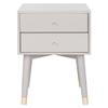 Aesthetic Gray Mid Century Modern Nightstand, 24'' H X 18'' W X 18'' D Size, Flared Legs, Sleek Metal Foot Caps, Crafted from Manufactured Wood | All Season Solid Glossy Finish, Pretty Gold Shade view 2