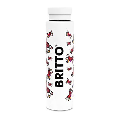 BRITTO Insulated Water Bottle - 25oz Leak Proof Stainless Steel Flask, Thermal Sports Cup, Food Grade Quality, BPA-Free, Vacuum Insulation for 24-Hour Cold & 12-Hour Hot - White Flying Hearts