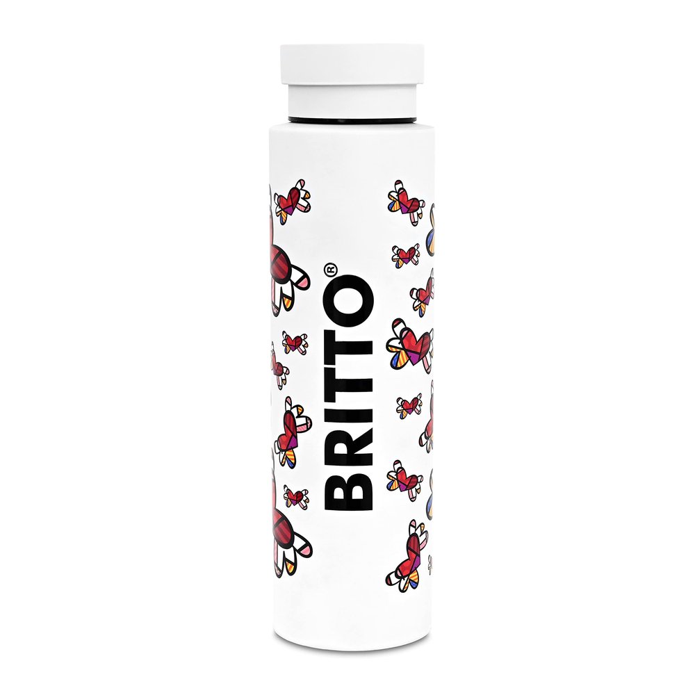 BRITTO Insulated Water Bottle - 25oz Leak Proof Stainless Steel Flask, Thermal Sports Cup, Food Grade Quality, BPA-Free, Vacuum Insulation for 24-Hour Cold & 12-Hour Hot - White Flying Hearts