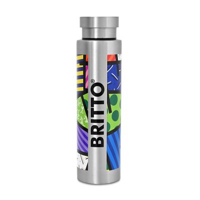 BRITTO Insulated Water Bottle - 25oz Leak Proof Stainless Steel Flask, Thermal Sports Cup, Food Grade Quality, BPA-Free, Vacuum Insulation for 24-Hour Cold & 12-Hour Hot - Silver Colorful Landscape