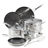 Circulon Clad Stainless Steel Cookware/Pots and Pans and Utensil Set with Hybrid SteelShield and Nonstick Technology, 11 Piece - Silver view 1