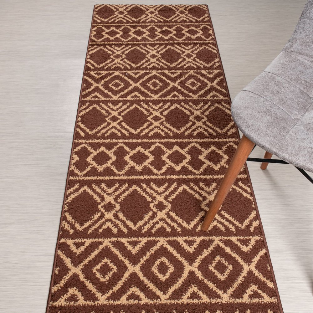 Custom Length, Non Slip Southwest Native American Pattern Carpet Runner Rug Mat for Entry Hallway Kitchen Laundry, 26 inch x 40 feet, Brown