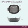 Anolon Advanced Hard Anodized Nonstick 2 Piece Roaster/Roasting Pan with Wire Rack, Oval, 16 Inch x 13 Inch, Dark Gray view 4