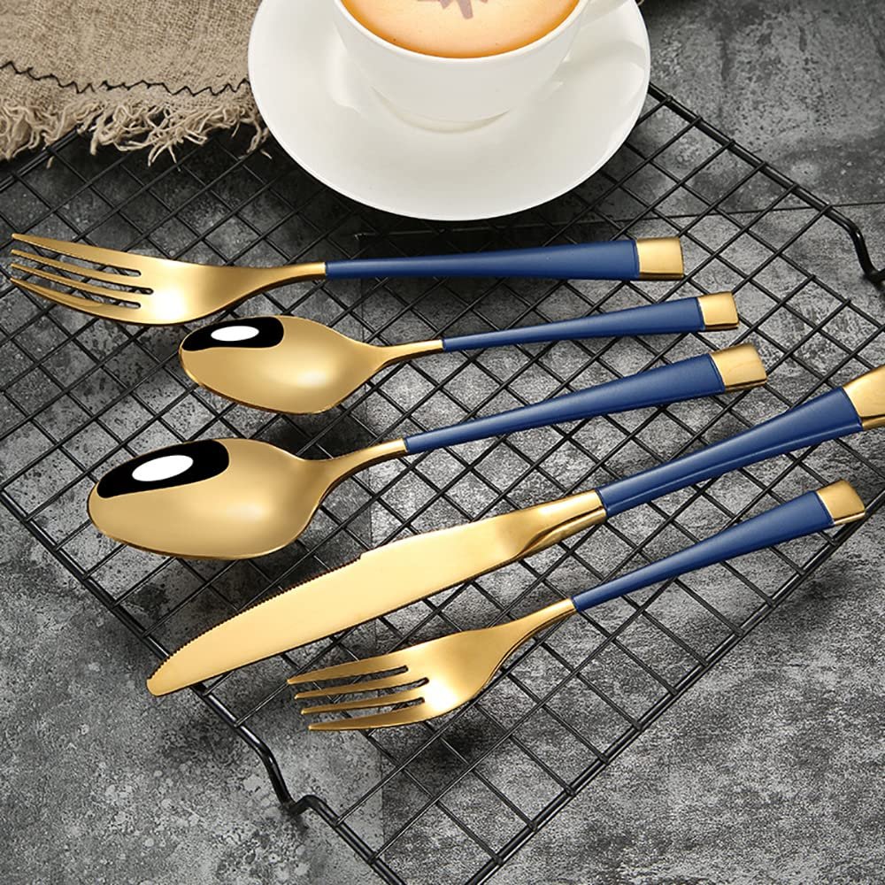 40 Piece Bordered Silverware Set for 8 Durable 18/10 Stainless Steel Black Gold Flatware Sets Home Kitchen Cutlery Utensil Mirror Polished