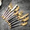 40 Piece Bordered Silverware Set for 8 Durable 18/10 Stainless Steel Black Gold Flatware Sets Home Kitchen Cutlery Utensil Mirror Polished view 2
