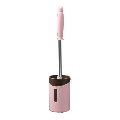 TOMYEUS Toilet Brush Toilet Brush Household No Dead Corner-Free Punch-Free Wall-Mounted Toilet Silicone Brush Wall-Mounted Long-Handle Toilet Brush Toilet Accessories (Color : Pink)