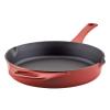 Rachael Ray NITRO Cast Iron Frying Pan/Skillet with Helper Handle and Pour Spouts, 10 Inch, Red view 1