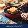 Rachael Ray NITRO Cast Iron Frying Pan/Skillet with Helper Handle and Pour Spouts, 10 Inch, Red view 3