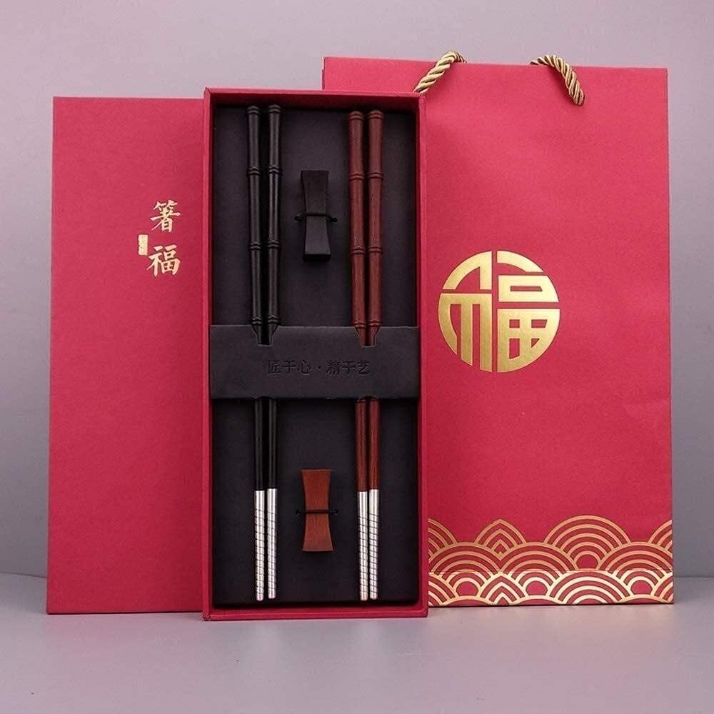 Chopsticks reusable Anti-slip dishwasher safe Chopsticks, High-Grade Silver Chopsticks 999 Sterling Silver Solid, 2 Pairs Of High-Grade Mahogany Chopsticks, 22.7cm Long Chopsticks
