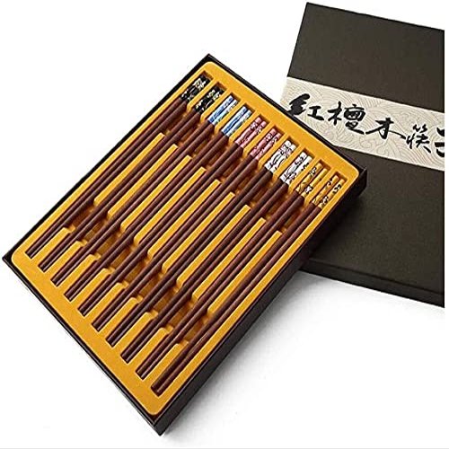 Chopsticks reusable Anti-slip dishwasher safe Natural Red Sandalwood Chopsticks Set, No Paint, No Wax, Gift Box, Non-Slip 5 Pairs / 24.5cm Chopsticks (Size : 5 pairs)
