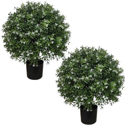 ALL SEASON GREEN Boxwood Ball Shaped Artificial Topiary Potted Plant Outdoor Set of 2