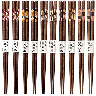 KDLK Chopsticks Reusable Anti-Slip Dishwasher Safe Walnut Natural Wood Chopsticks Household Reusable Japanese Style Simple One Person One Chopsticks Chopsticks Set Chopsticks (Size : 10 Pairs)
