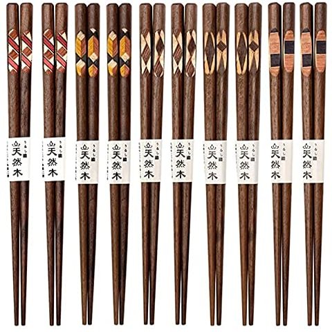 KDLK Chopsticks Reusable Anti-Slip Dishwasher Safe Walnut Natural Wood Chopsticks Household Reusable Japanese Style Simple One Person One Chopsticks Chopsticks Set Chopsticks (Size : 10 Pairs)
