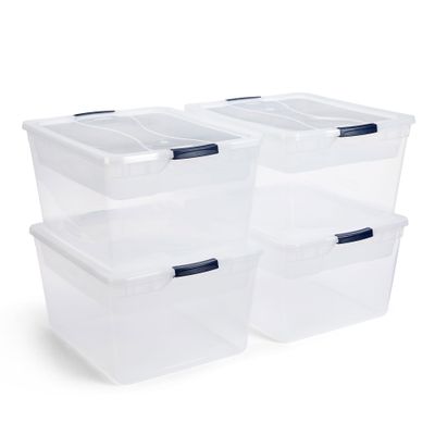 Rubbermaid Cleverstore 74 Qt Clear Storage Bins with Lids and Nesting Tray, 4-Pack, Stackable, BPA-Free, Made in USA