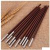 Chopsticks reusable Anti-slip dishwasher safe Redwood Stainless Steel Chopsticks Set 10 Pairs, Foggy Silver Solid Wood, No Paint, No Wax, 26cm Chopsticks view 3