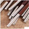 Chopsticks reusable Anti-slip dishwasher safe Redwood Stainless Steel Chopsticks Set 10 Pairs, Foggy Silver Solid Wood, No Paint, No Wax, 26cm Chopsticks view 4