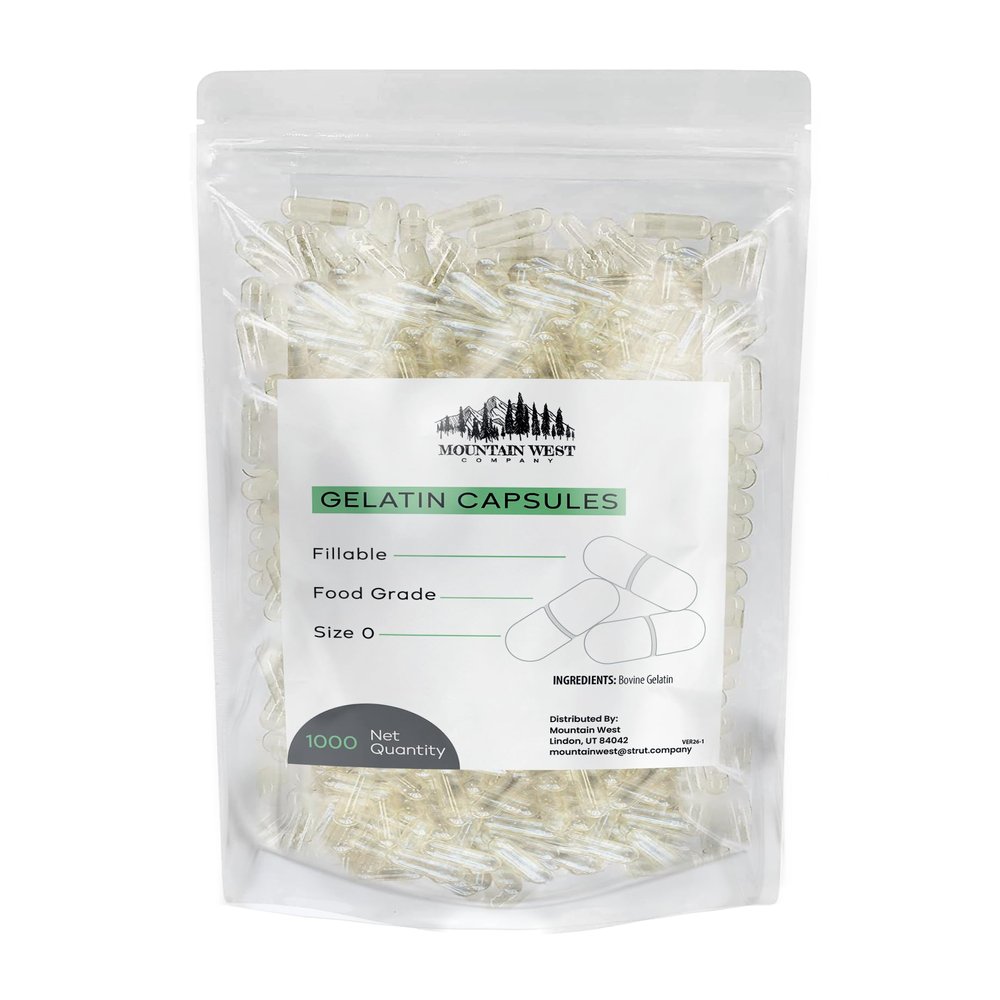 Empty Gelatin Capsules (1000 Count) Fillable, Food Grade, Size 0, Clear