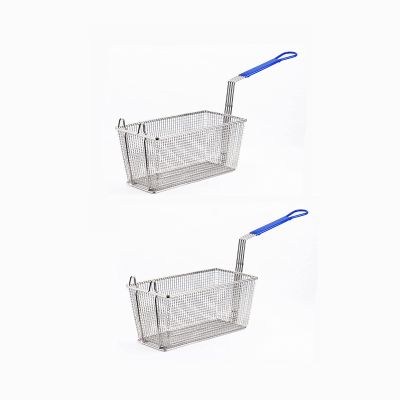 TOMYEUS French Fry Chips Baskets Thickened Stainless Steel Frying Basket with Blue Handle Reinforced French Fries Basket Multi-Purpose Rectangular Fry Basket-2 Packs Kitchen Cooking Tools