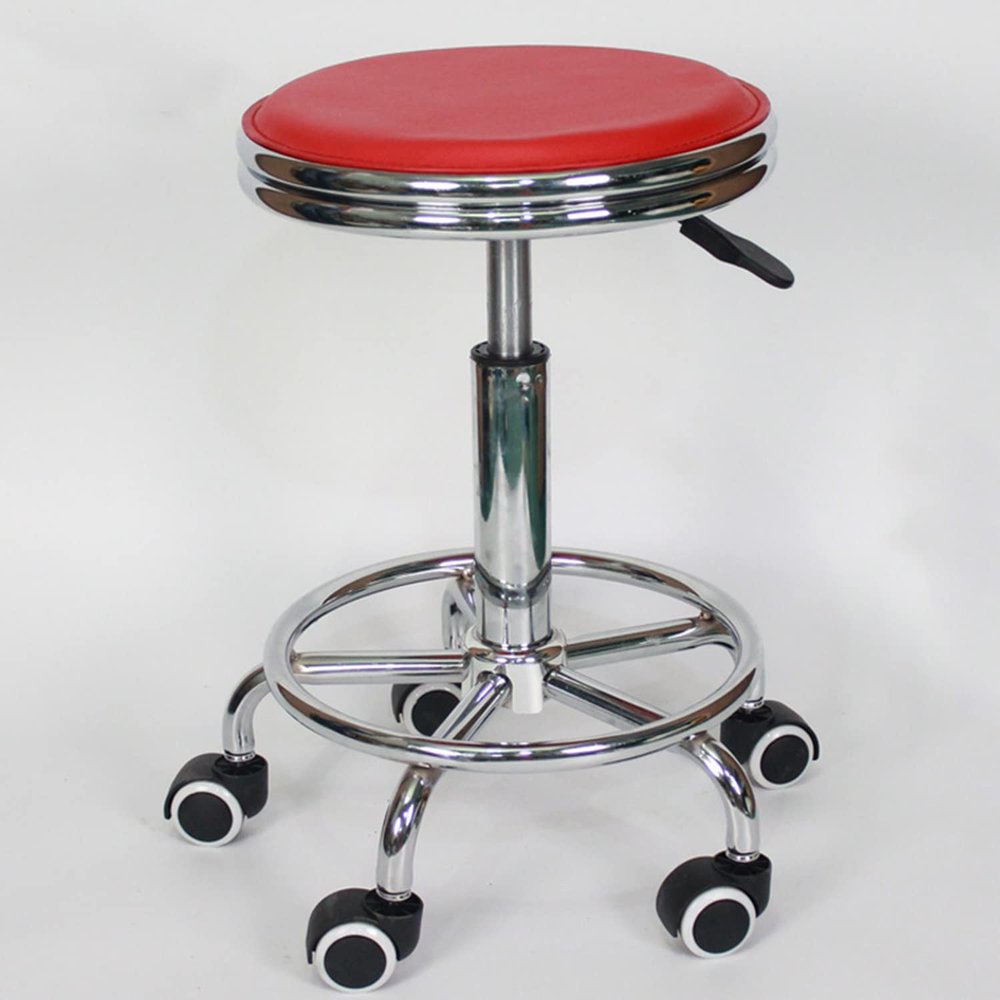 GUNEL Multi-Purpose Rolling Stool Height Adjustable Swivel Stool with Wheels and Foot Rest Round Adjustable Work Stool, for Home Kitchen Medical Office Salon Drafting Spa (Color : Red, Size : Type A)