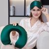 100% Mulberry Silk Neck Pillow for Travel 22 Momme Real Silk Travel Pillow for Pain Relief Sleeping, Silk Airplane Pillow, Anti Wrinkle Travel Pillow Made in USA (Emerald Green) view 3