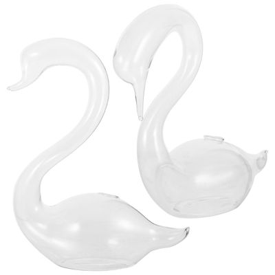 2Pcs Swan Shaped Hydroponic Glass Vases 5.51X2.55X6.96In Desktop for Office and Home Creative Swan Vase Ornaments for Flowers Ideal for Study Hotel and Party Decoration