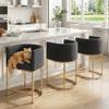 HNY Charcoal Modern Barrel Counter Height Bar Stool, 24 Inch Linen Kitchen Barstool with Back for Island, with Gold Metal Tubular Frame view 3
