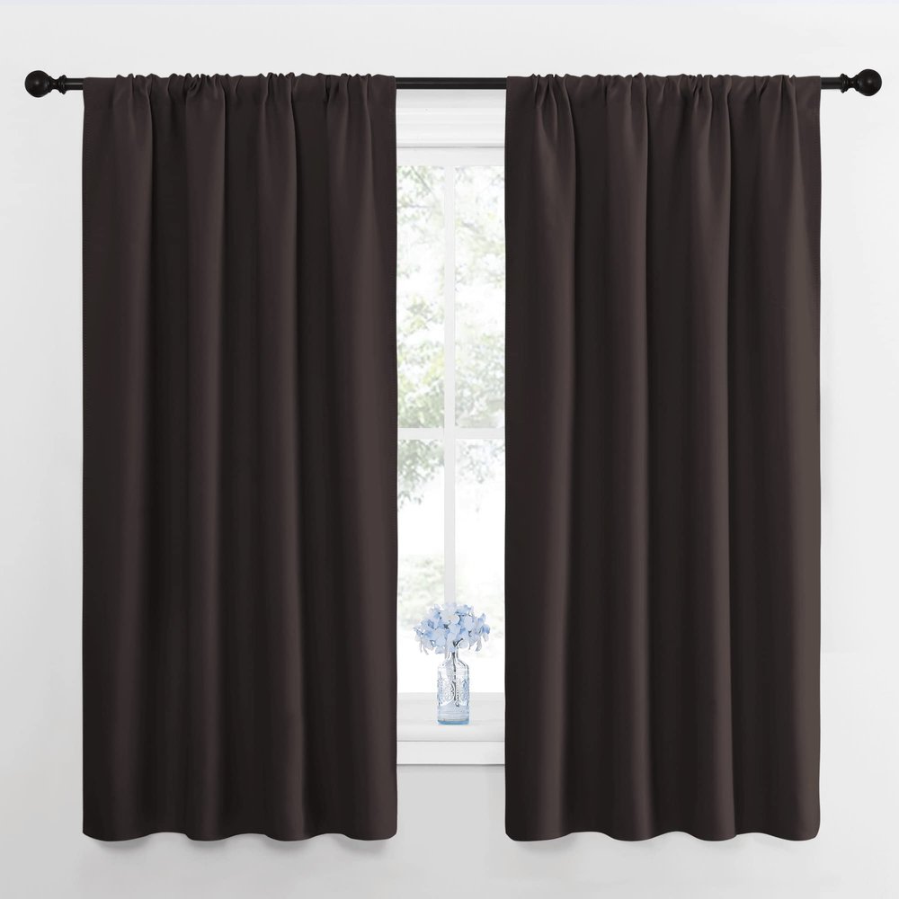 LITTLE BIRD Rod Pocket Blackout Curtains for Room Decoration and Darkening Comes with Easy Rod Pocket Hanging Option Dark Chocolate,(Wide 52 Inch by 63 Inch Long-2 Pannels Combined Size)