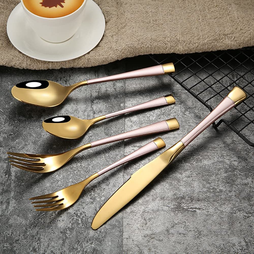 60 Piece Bordered Silverware Set for 12 Durable 18/10 Stainless Steel Pink Gold Flatware Sets Home Kitchen Cutlery Utensil Mirror Polished