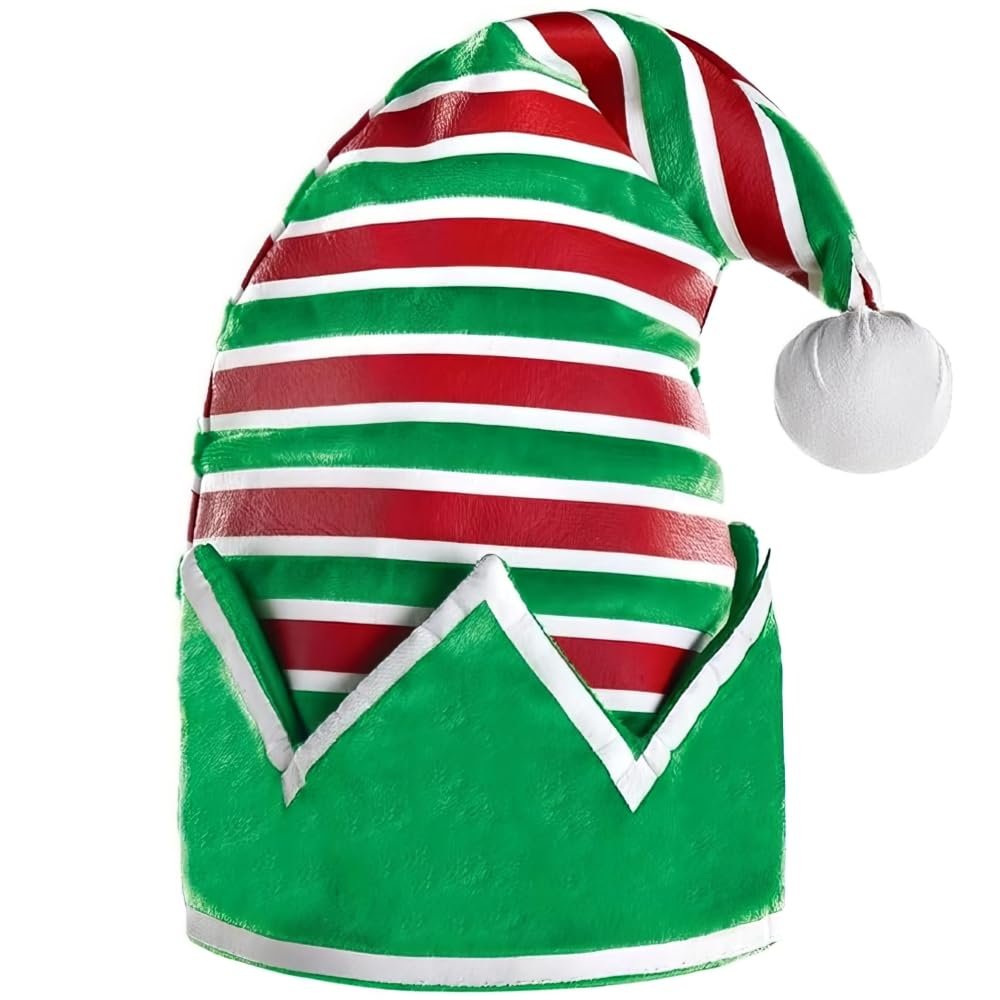 Green, Red & White Glow Elf Hat, Adjustable To Fit For Ages 6 To Adult (15" x 11") - 1 Pc. | Vibrant Design, Perfect Headwear for Holiday Celebrations, Family Festivities, & Parties
