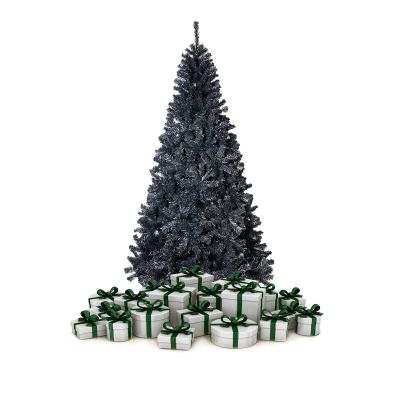 7.5FT Unlit Black Artificial Christmas Tree with Foldable Metal Stand?Spruce PVC Fir Tree 7.5ft Xmas Tree w/ 1,500 Branch Tips, for Decoration Home/Office/Party