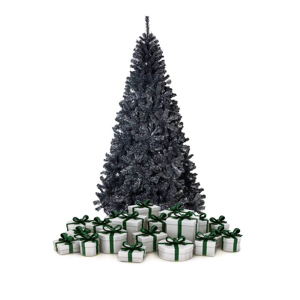 7.5FT Unlit Black Artificial Christmas Tree with Foldable Metal Stand?Spruce PVC Fir Tree 7.5ft Xmas Tree w/ 1,500 Branch Tips, for Decoration Home/Office/Party
