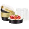 Beasea 20 Pack 4 Mini Pans with Lids, 8oz Disposable Aluminum Baking Foil Tins Round Small Black Dark Red Spot Container for Individual Cupcake Dessert Muffin Ramekin Cheesecake Quiche Oven Dishes view 1