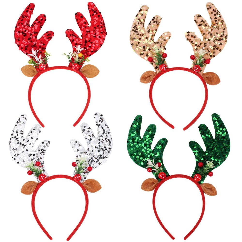 Budsmile Christmas Headbands Sequins Xmas Headwear Reindeer Antler Hats Cute Costume Hairbands for Christmas Holiday