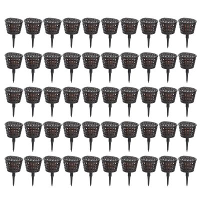 50 Pcs Brown Plastic Fertilizer Mesh Basket with Lid Planting Food Net Pot Garden Nutrition Cups for Succulent, Orchid, Bonsai Fertilizer