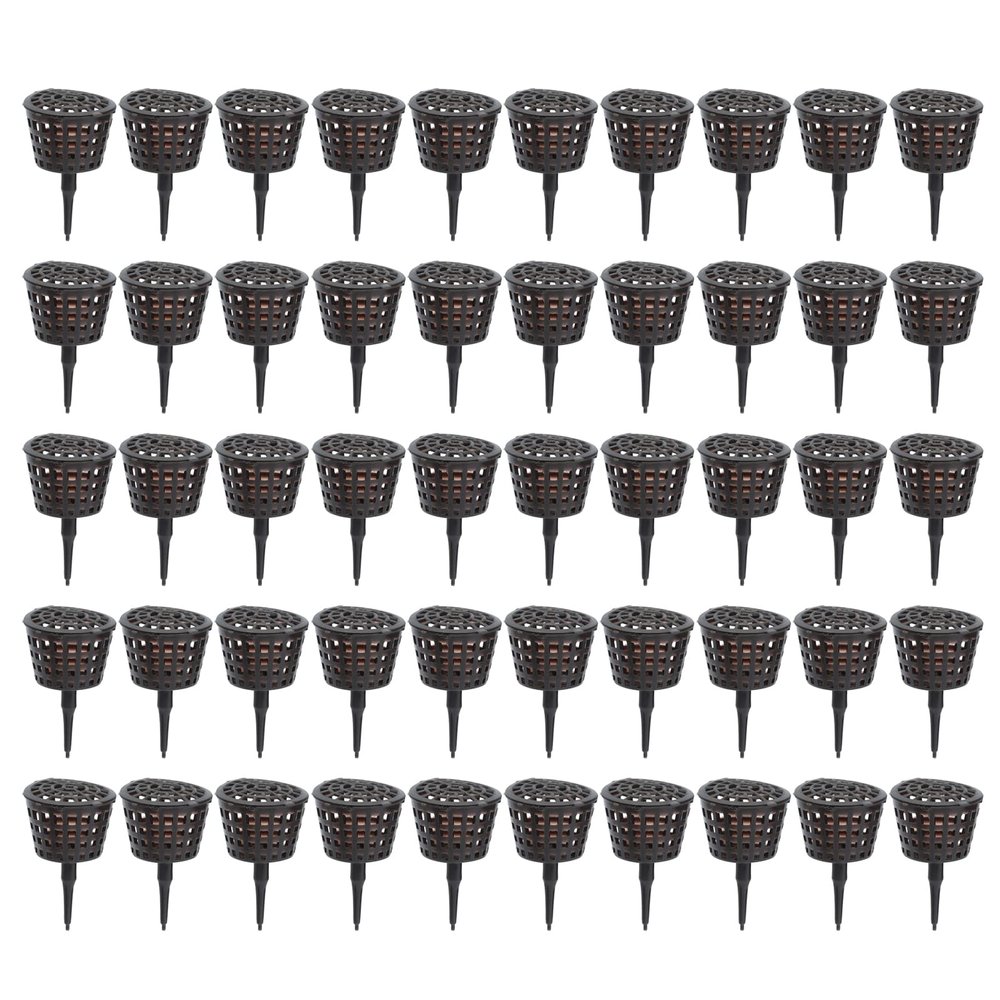 50 Pcs Brown Plastic Fertilizer Mesh Basket with Lid Planting Food Net Pot Garden Nutrition Cups for Succulent, Orchid, Bonsai Fertilizer
