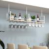 Pipi Zhu Hanging Wine Glass Rack - Ceiling Floating Shelf, Wall Mounted Solid Wood Storage Rack/Decorative Rack/Wall Shelf, Wrought Iron Glass Holder/Display Stand with Guard Rails, Bearing 70kg view 1