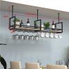 Pipi Zhu Hanging Wine Glass Rack - Ceiling Floating Shelf, Wall Mounted Solid Wood Storage Rack/Decorative Rack/Wall Shelf, Wrought Iron Glass Holder/Display Stand with Guard Rails, Bearing 70kg view 2