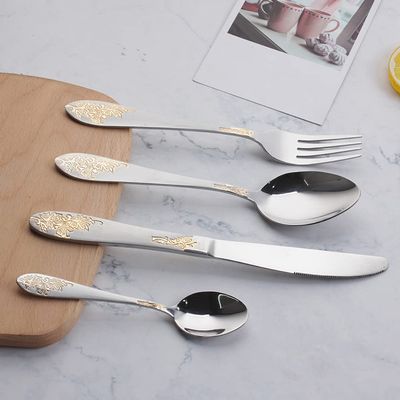 24 Piece Silverware Set for 6 Flatware Sets With Flower Pattern Include Knife Spoon Fork Teaspoon Stainless Steel Cutlery Utensil Mirror Polished