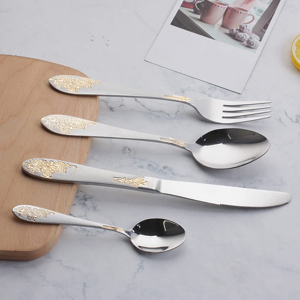 24 Piece Silverware Set for 6 Flatware Sets With Flower Pattern Include Knife Spoon Fork Teaspoon Stainless Steel Cutlery Utensil Mirror Polished