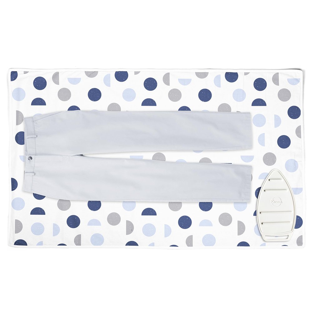 Encasa XO Ironing Mat/Pad (Large 48"x28") with 3mm Padding & Silicone Iron Rest for Steam Pressing on Tabletop or Bed - Heat Resistant, Portable, Quilting & Travel Blanket - Blue Moon