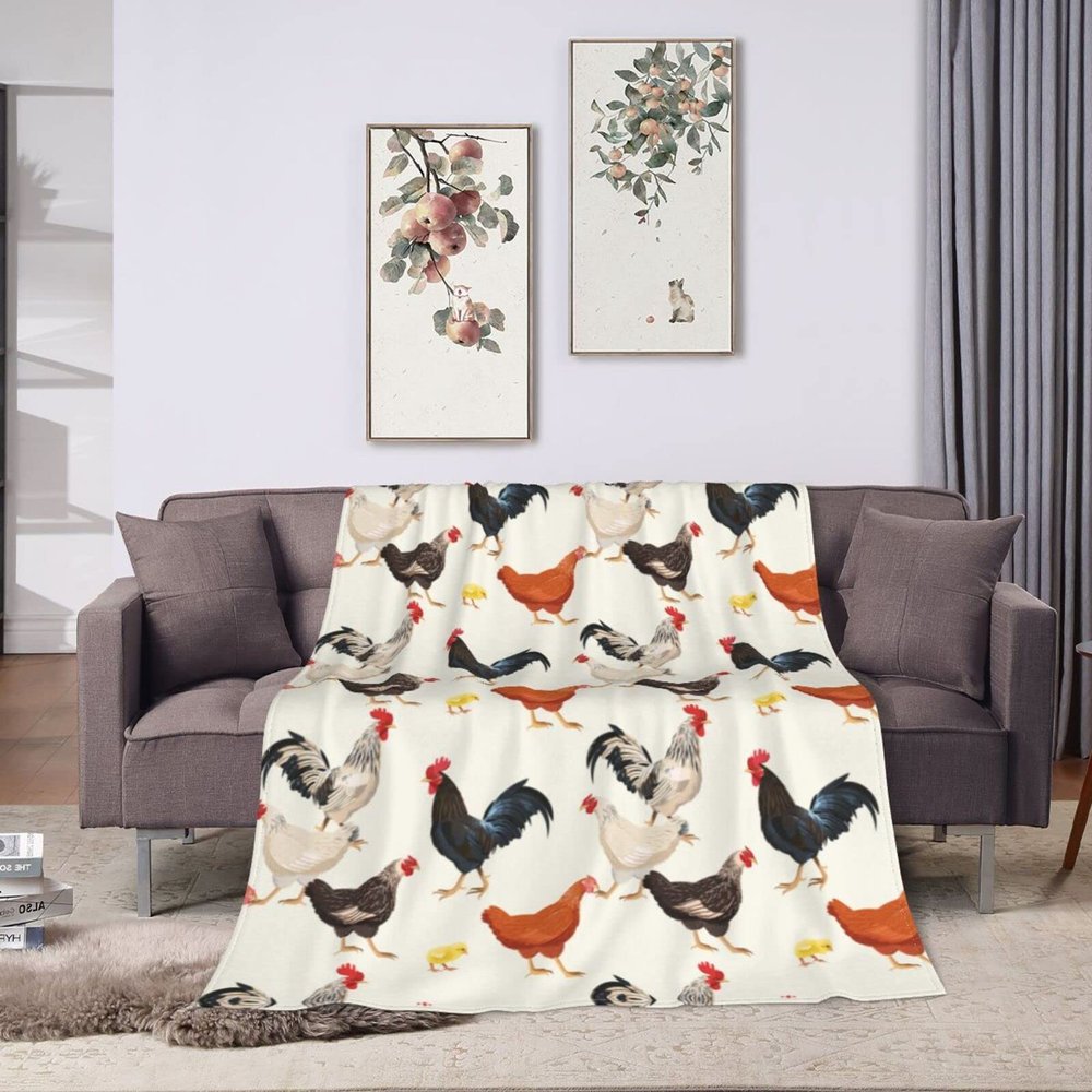AISDE Chicken Blanket Gifts for Adults Mom, Farmhouse Decor for Home, Mothers Day Birthday Gifts for Mom Chicken Lovers Women, Soft Fuzzy Rooster Chicks Themed Throw for Bed Large 60x80